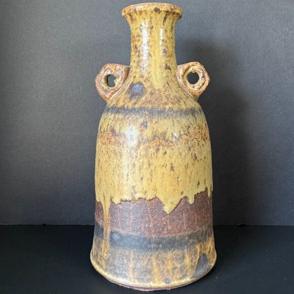 Handmade Rustic Ceramic Jug With Dual Handles & Earthy Drip Glaze Finish - Picture 2 of 9